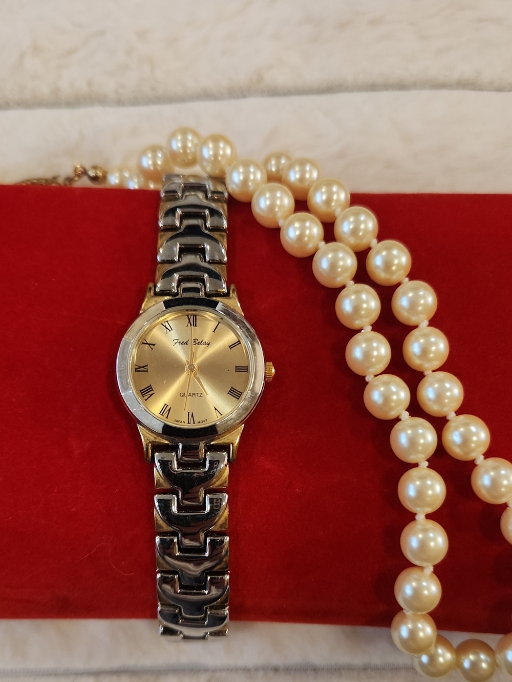 Gold Dial Women's Quartz Watch with Two-Tone Metal Bracelet